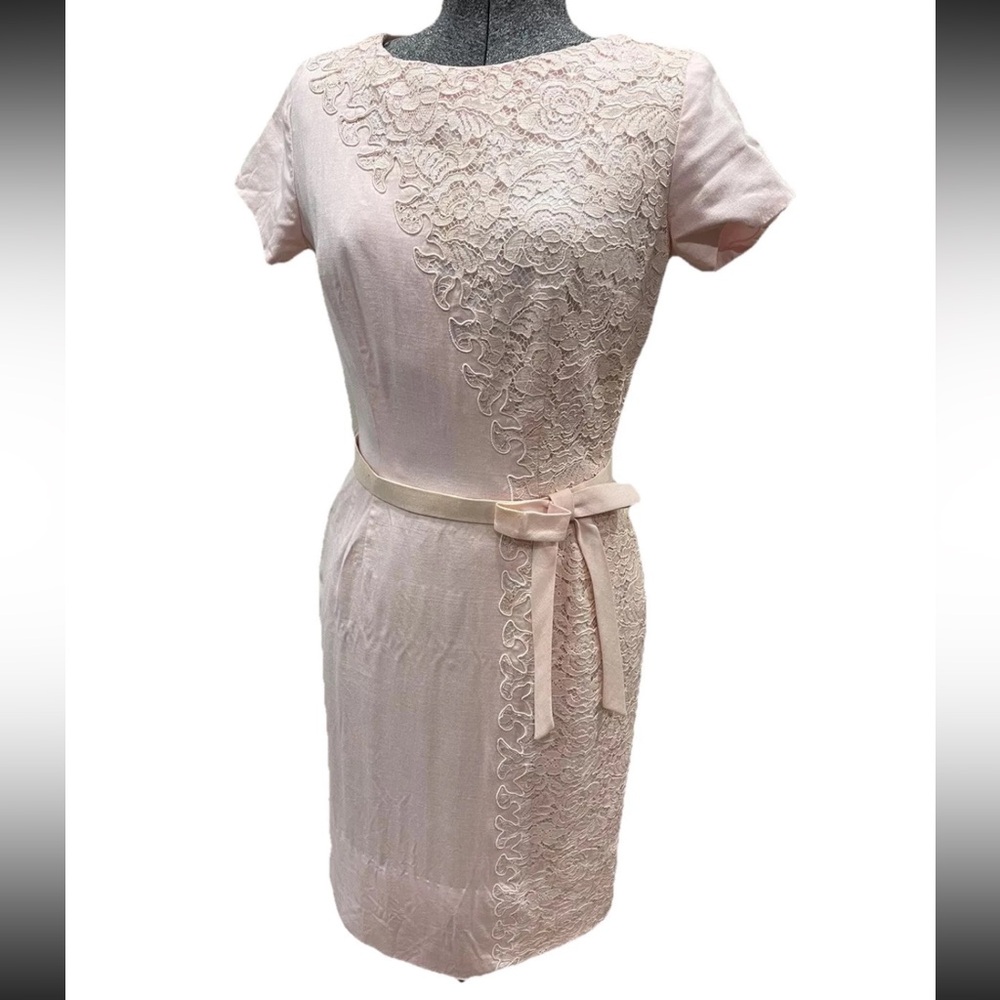 Henry Lee Vintage mid century linen‎ cotton shift dress-belt-ladies-pink-size 14